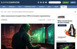 ランサムウェア「Akira」の侵入にCisco VPNが関与か