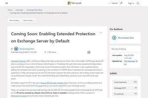 Microsoft Exchangeの拡張保護、次の累積更新プログラムから標準で有効