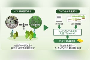 日立系、森林のCO2吸収量を可視化しカーボンクレジット創出量を算出する実証実験