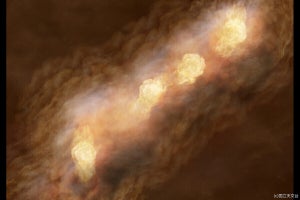 国立天文台、フィラメントの分裂で星を生むコアが形成される様子を観測