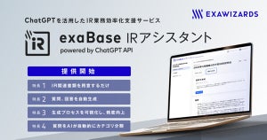 エクサウィザーズ、ChatGPTを活用したIR業務効率化支援サービスを提供開始