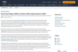 Amazon Web Services(AWS)、2024年半ばから多要素認証(MFA)が必須に