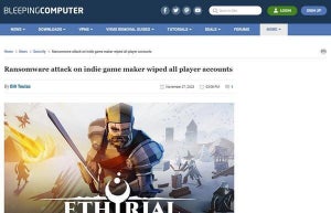 MMORPGゲームにランサムウェア攻撃、すべてのアカウントが破壊される