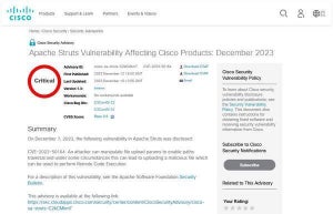 シスコ製品にApache Strutsの脆弱性、アップデートを