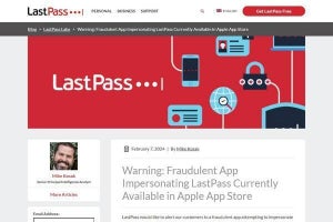 LastPassになりすました偽の詐欺アプリに注意、心当たりあれば確認を