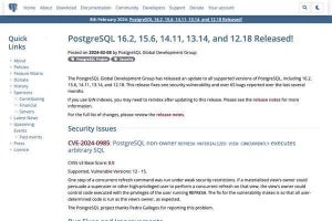 PostgreSQL 16.2リリース、任意のSQLを実行可能な脆弱性を修正