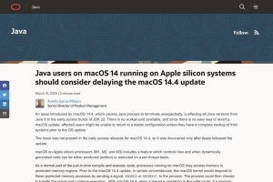 Appleシリコン上のmacOS 14.4でJavaがクラッシュする問題が発生中