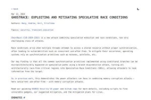 CPUの投機的実行悪用した新しい脆弱性「GhostRace」発見