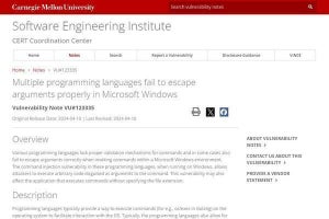 Windowsで動くプログラミング言語に脆弱性、引数の扱い方の穴を突いて攻撃