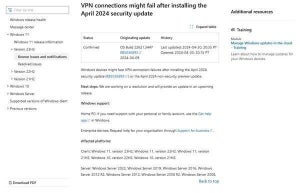 更新プログラムKB5036893を適用したWindowsにVPN接続エラーの可能性