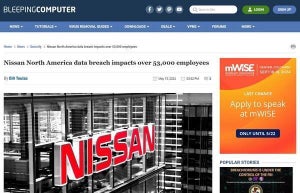 北米日産にサイバー攻撃、5万3,000人超える従業員の個人情報流出