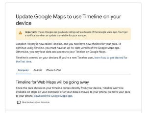 Google、Web版Googleマップのタイムライン機能廃止 - モバイル版のみに