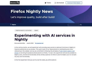 Mozilla、Firefox NightlyでAIサービスの利用実験を開始