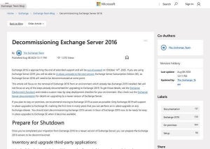 Microsoft、Exchange 2016の延長サポート終了に向けたガイダンスを公開