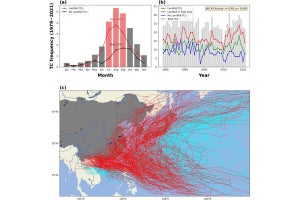 九大、東アジア全域の台風の降水量が近年急増していることを確認