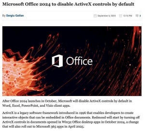 Office 2024ではActiveXコントロールをデフォルトで無効化へ、Microsoft