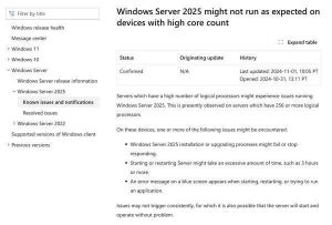 Windows Server 2025にコア数が多いデバイスで正常に動作しない問題発覚