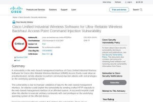 シスコのアクセスポイントに緊急(CVSS 10.0)の脆弱性、アップデートを