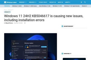Windows 11、11月の更新プログラム(KB5046617)で複数の不具合