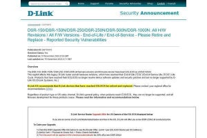 D-Linkの複数のルータに脆弱性、使用中止または交換を