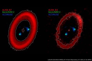 アルマ望遠鏡、すでに形成済みの系外惑星の外側に形成途中の惑星を観測